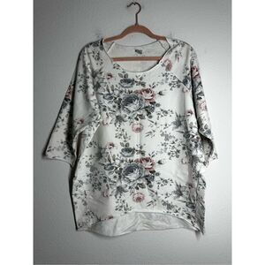 Zebra Bohemian Women’s Cotton Blend Sweatshirt Floral Print Size M/L White Gray